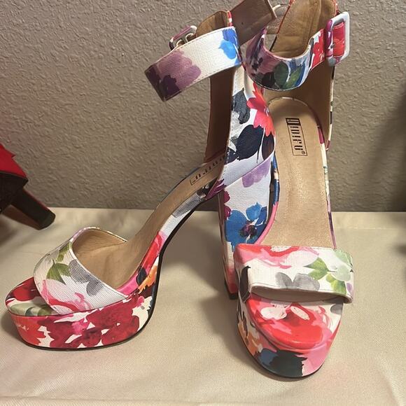 Floral platform Chunky High Heel Sandals ankle strap size 7 bright Spring - Picture 6 of 10